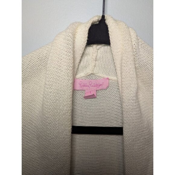Lilly Pulitzer Tatum Long Fringe Cardigan Size L Resort White Open Front Cotton - Picture 7 of 11